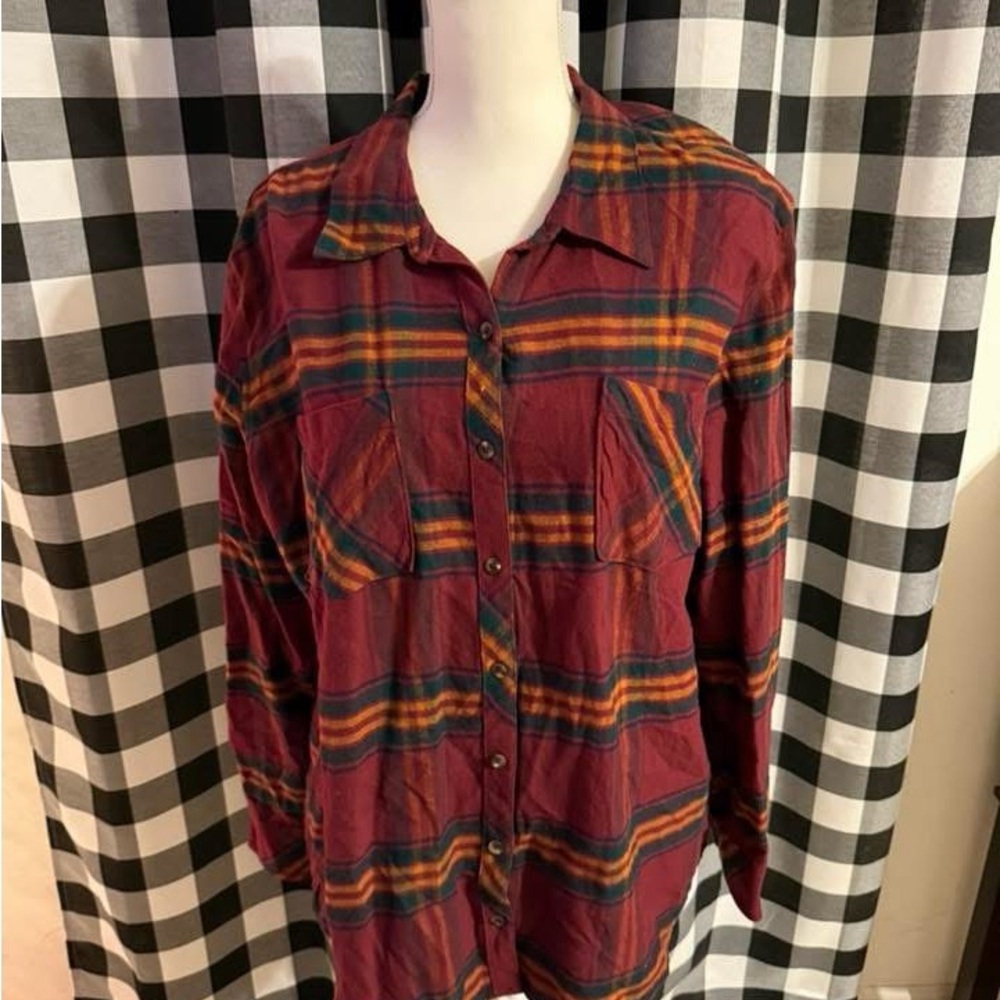Natural Reflections Red and Orange Plaid Shirt